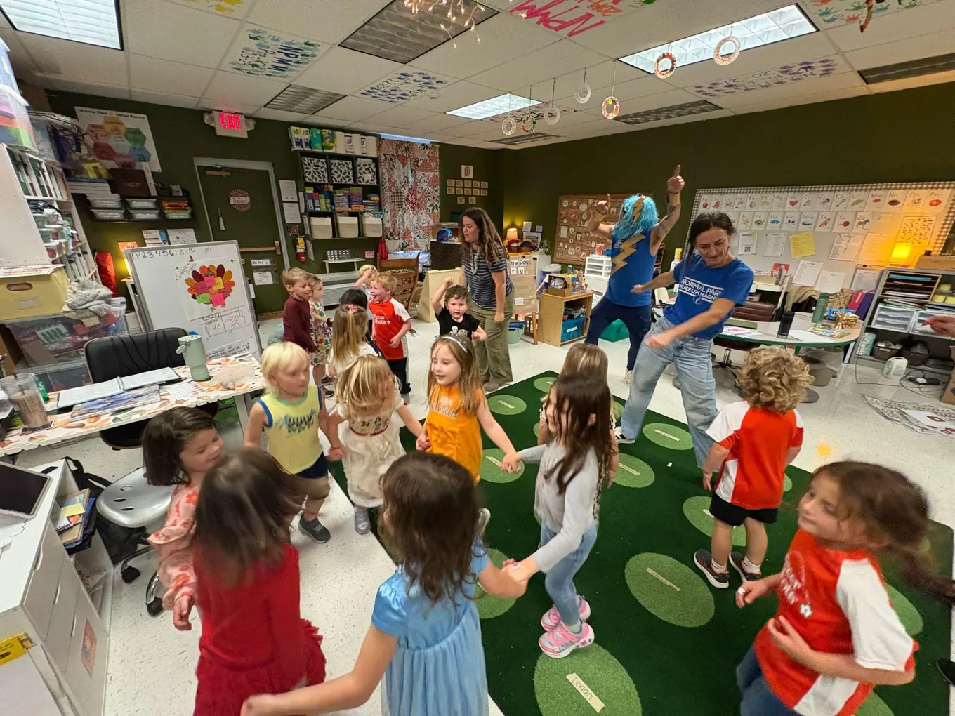 Students taking part in a classroom movement activity